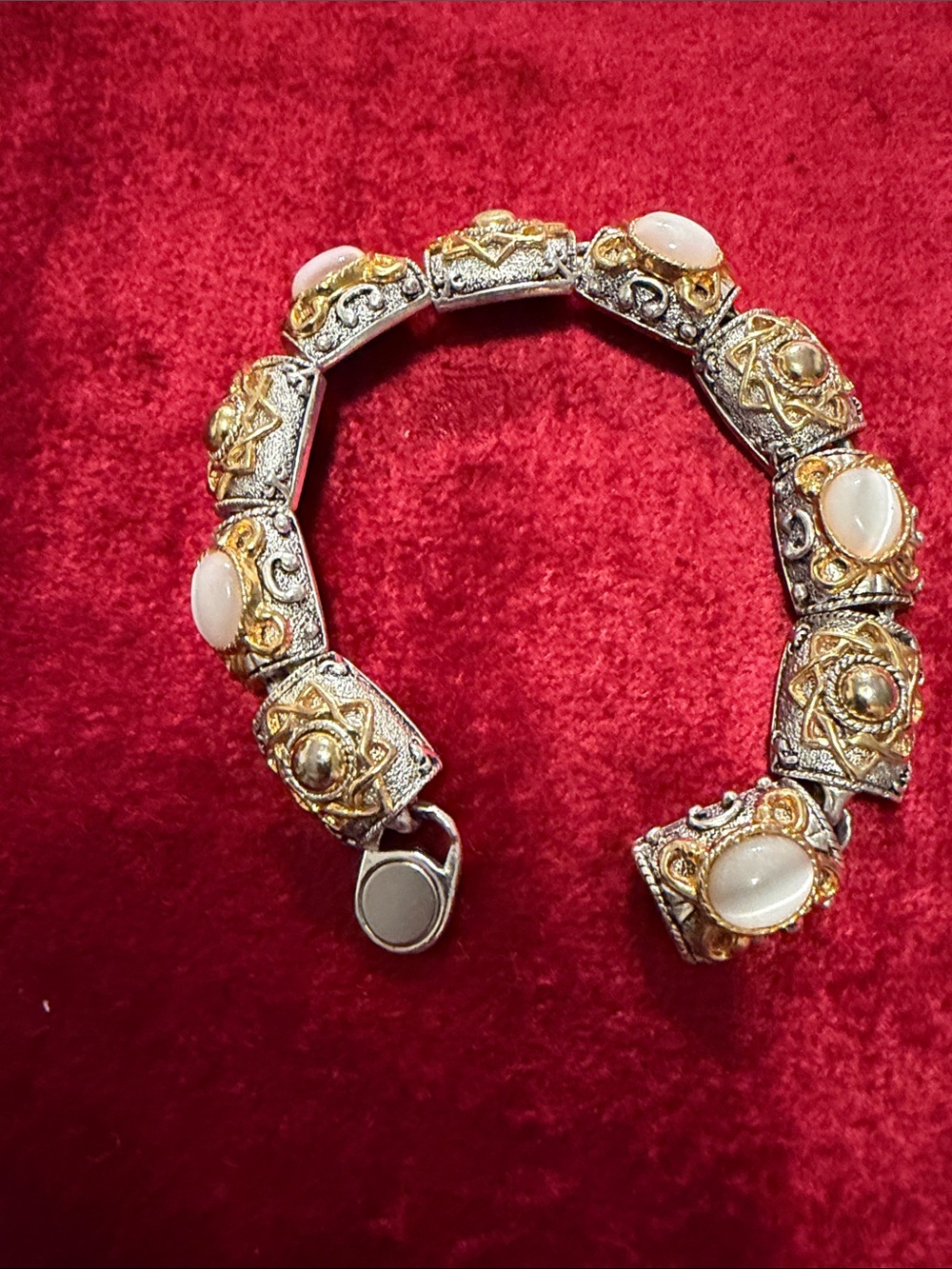 Like new Premiere Design GoldSilver tone Filigree Bracelet wCabochons 7.25”